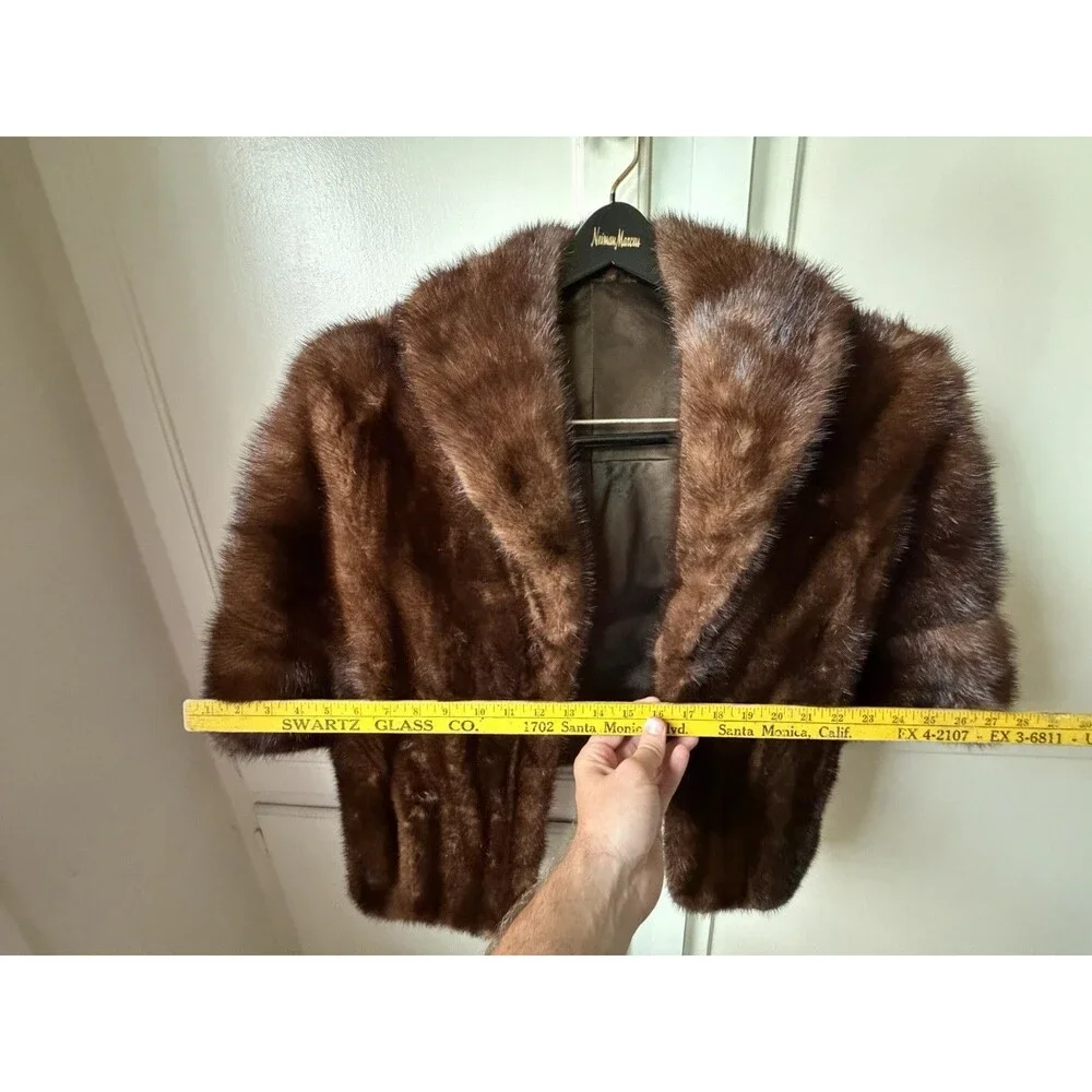 Vintage Anne Lee Gray Beverly Hills Genuine Brown Mink Fur Stole Cape Bolero